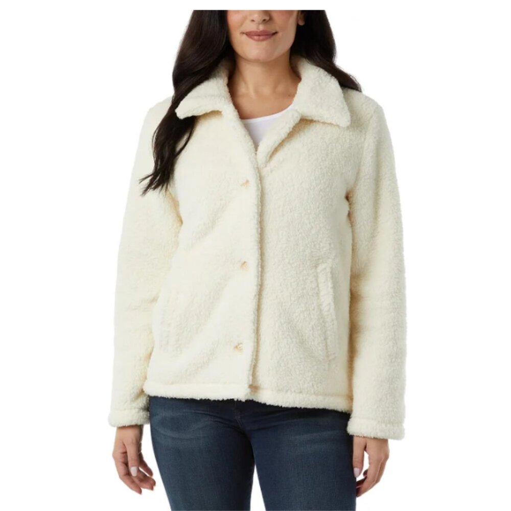 NWT 32 Degrees Women's Cozy Fleece Button Front Cream Jacket Size Medium